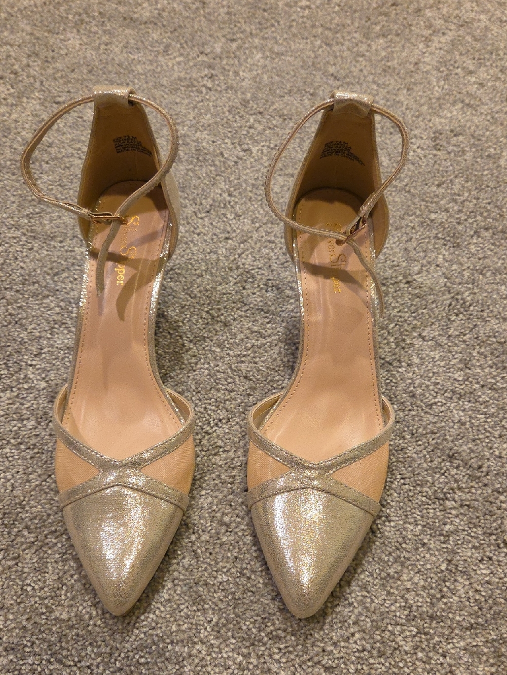 Metallic Gold Pointed-Toe Ankle-Strap Heels